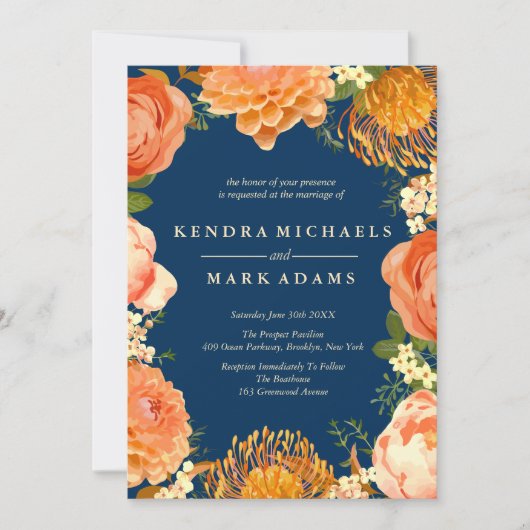 Mariage moderne, Orange Floral Wreath Invitations (Devant)