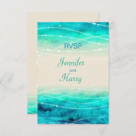 Mariage moderne peint en mer étincelante RSVP (Devant / Derrière)