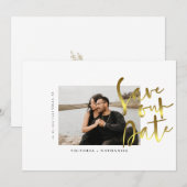 Mariage Moderne Photo Écriture Dorée Save The Date (Devant / Derrière)
