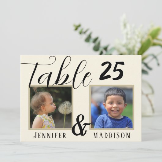 Mariage moderne Photo Light Biege Numéro de table (Debout devant)