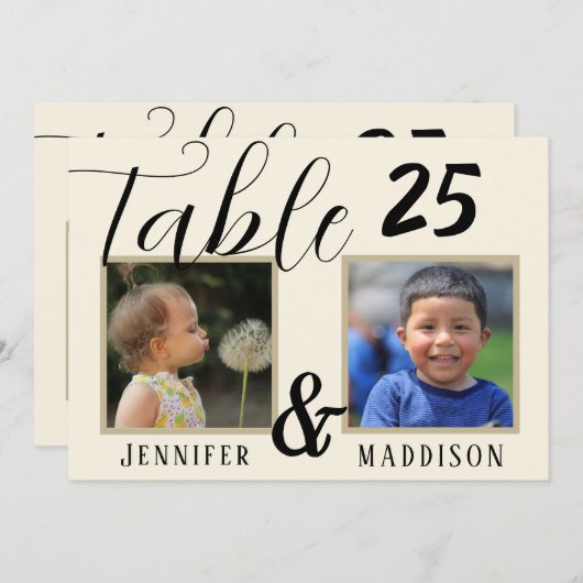 Mariage moderne Photo Light Biege Numéro de table (Devant / Derrière)
