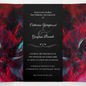 Mariage moderne rouge et noir triple invitation (Intérieur au milieu)