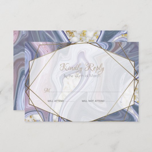 Mariage moderne RSVP Marbleisé violet Rose Agate (Devant / Derrière)
