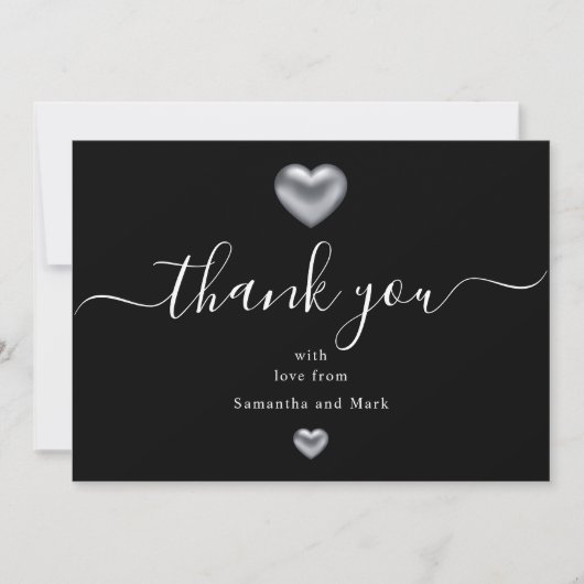 Mariage moderne simple Silver Black Heart Carte Pl (Devant)