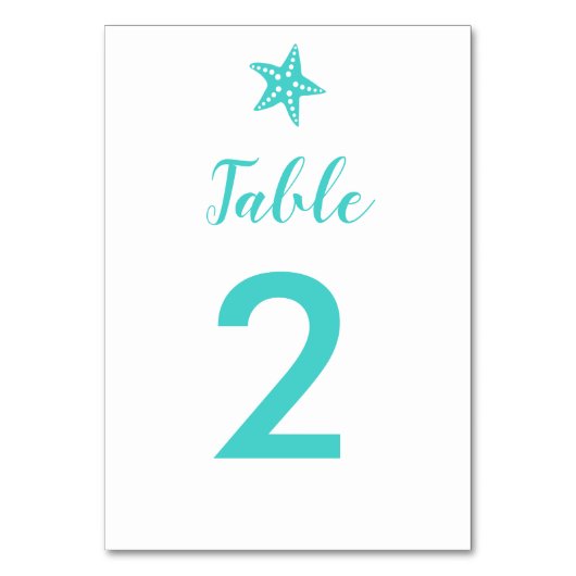 Mariage moderne Starfish Carte Numéro de table, Aq (Dos)