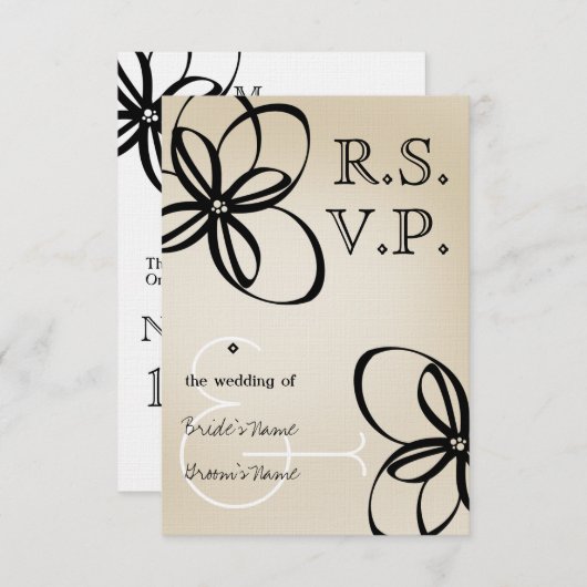 Mariage moderne Tan & Noir RSVP Avec Fleurs (Devant / Derrière)