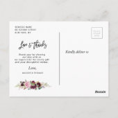 mariage moderne violet fleuri merci carte photo (Dos)