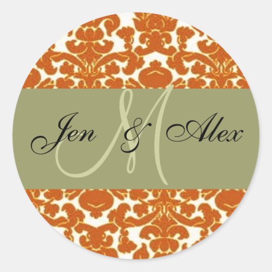 Mariage Monogram Bride Groom Green Orange Sticker (Devant)