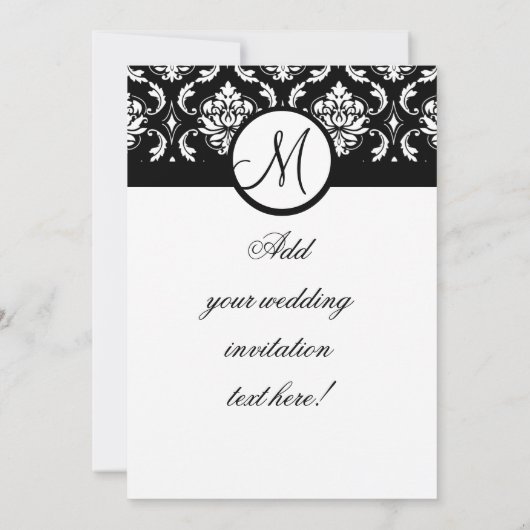 Mariage Monogram Damask Black & White Invitation (Dos)