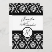 Mariage Monogram Damask Black & White Invitation (Devant / Derrière)