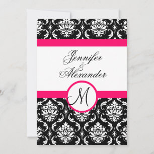Mariage Monogram Damask Hot Pink Invitation avant