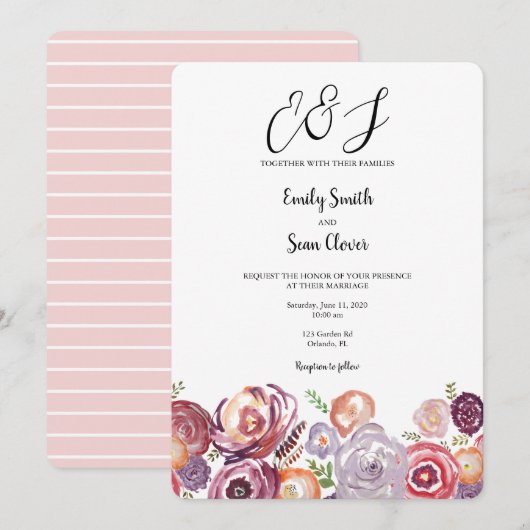 Mariage Monogram Fleur sauvage Garden Invitation (Devant / Derrière)