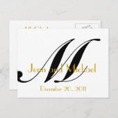Mariage Monogram M Faire-part Card Gold Black (Devant / Derrière)