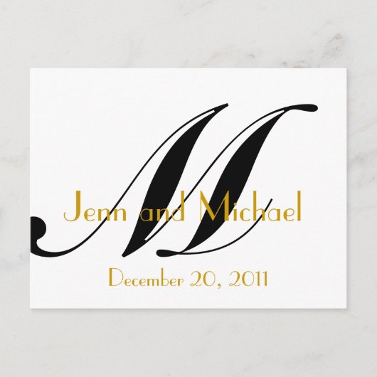 Mariage Monogram M Faire-part Card Gold Black (Devant)