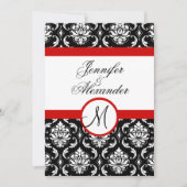 Mariage Monogram Red Damask Invitation Vue frontal (Devant)