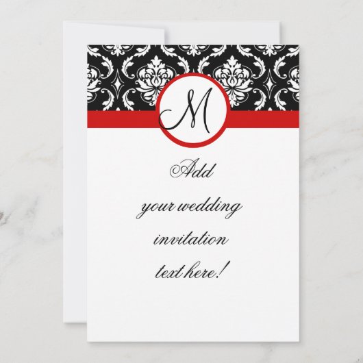 Mariage Monogram Red Damask Invitation Vue frontal (Dos)
