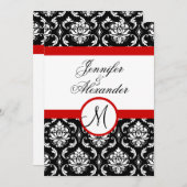 Mariage Monogram Red Damask Invitation Vue frontal (Devant / Derrière)
