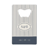 Mariage Monogramme Classique Navy & Crème à Rayure (Devant)