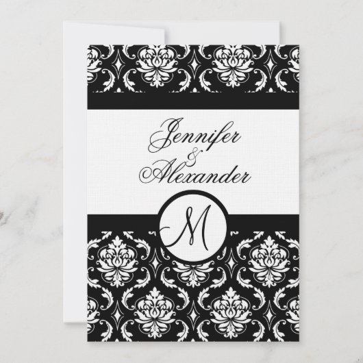 Mariage Monogramme Damask Invitation Papier Linge (Devant)