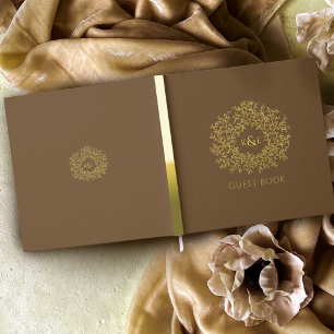 Mariage monogramme de feuille d'or brun automne