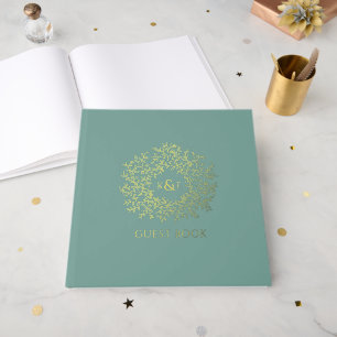 Mariage monogramme de feuille d'or vert muet