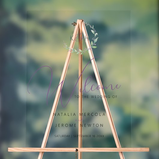 Mariage monogramme du feuillage vert mauve (Neutre)