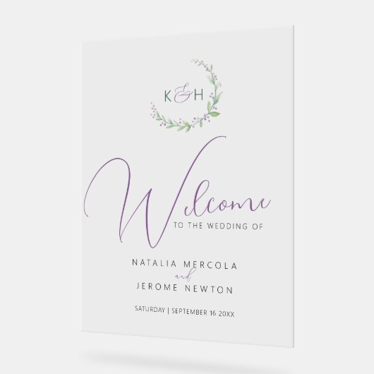 Mariage monogramme du feuillage vert mauve (Angle)