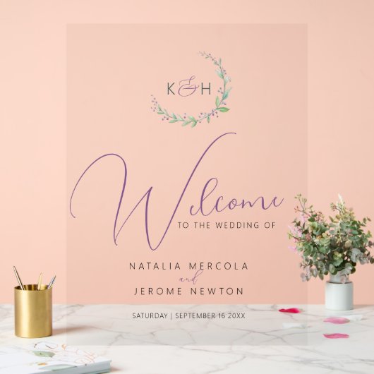 Mariage monogramme du feuillage vert mauve (Mariage)