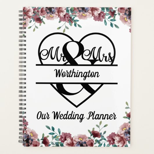 Mariage Monogramme Fleurs Roses Nom Coeur (Devant)