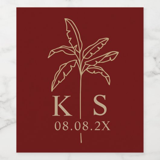 Mariage Monogramme Logo Palm Tree Vin Étiquette (Étiquettes simples)