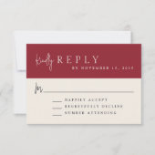 Mariage Monogramme minimaliste rouge moderne RSVP (Devant)