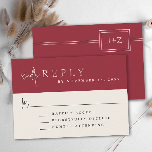 Mariage Monogramme minimaliste rouge moderne RSVP