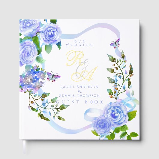 Mariage Monogramme Ruban Rose Bleue (Recto)