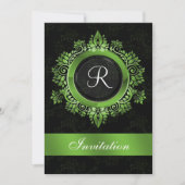 mariage monogramme vert fleuri Invitations (Devant)