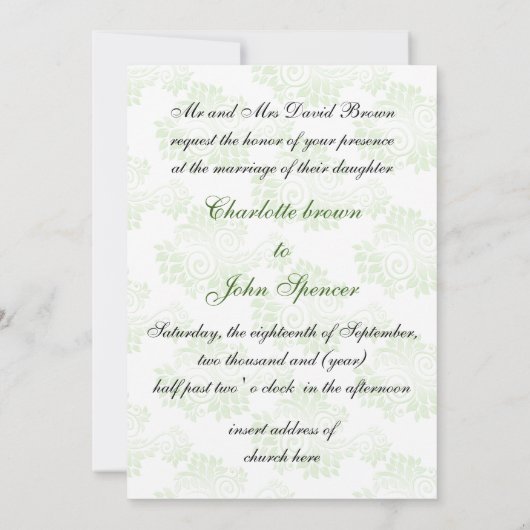 mariage monogramme vert fleuri Invitations (Dos)