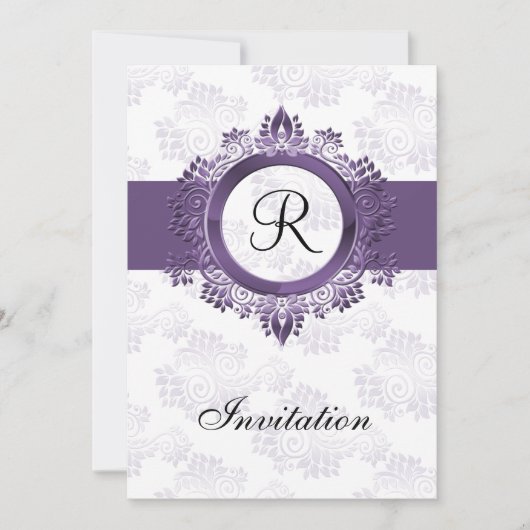 mariage monogramme violet fleuri Invitations (Devant)