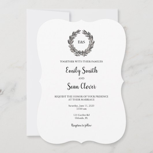 Mariage Monogramme Wreath Green Stripe Invitation (Devant)