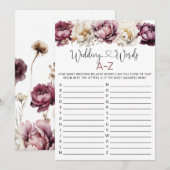 Mariage Mots Fête des mariées A-Z Carte de jeu (Devant / Derrière)