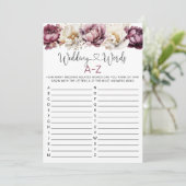 Mariage Mots Fête des mariées A-Z Carte de jeu (Debout devant)