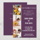 Mariage mou du coeur Trois photos Invitation (Devant / Derrière)