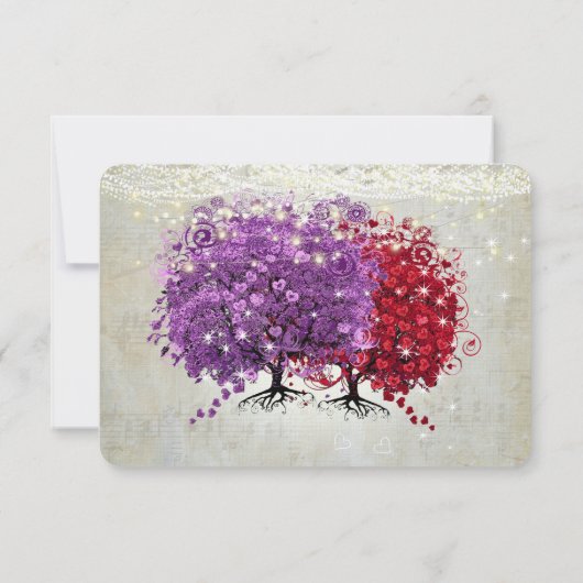 Mariage musical violet rouge coeur Leaf Tree RSVP (Dos)