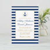 Mariage Naustique Rayures Bleues Or Invitation B (Debout devant)