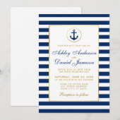 Mariage Nautilus Rayures Bleues Or Invitation W (Devant / Derrière)
