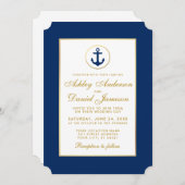 Mariage nautique Ancre bleue et Gold Invitation W (Devant / Derrière)