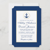 Mariage nautique Ancre bleue Invitation (Devant)