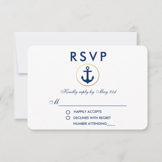 Mariage nautique Ancre bleue RSVP (Devant)