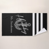 Mariage nautique Ancre florale Black White Beach (Serviette de bain)