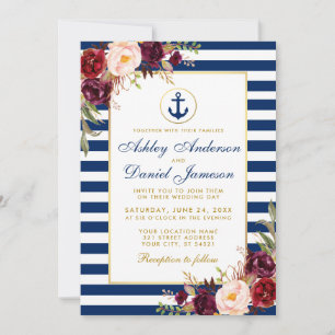 Mariage nautique Bleu Bourgogne Invitation