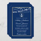 Mariage nautique Bleu Gold String Invitation (Devant / Derrière)