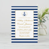 Mariage Nautique Bleu Grilles Or Invitation GW (Debout devant)